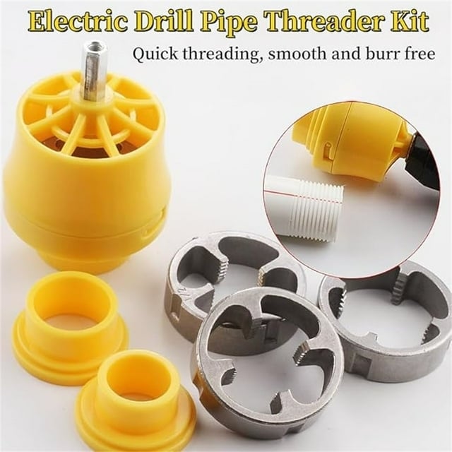 🎉New Year Sale - 49% OFF🌲Electric Drill Compatible PVC Pipe Threader Kit with Various Die Sizes