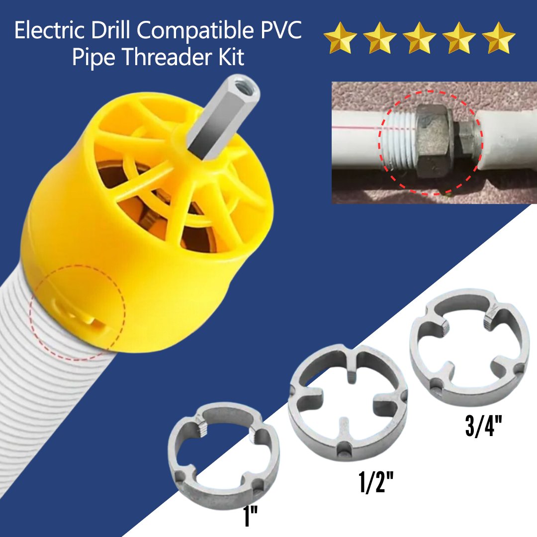 🎉New Year Sale - 49% OFF🌲Electric Drill Compatible PVC Pipe Threader Kit with Various Die Sizes
