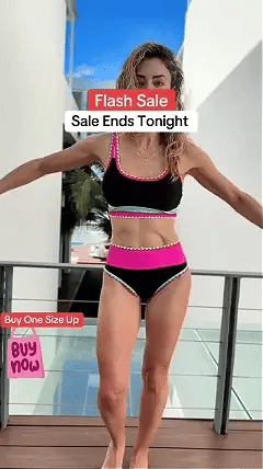 🌼Color Block Patchwork Nylon Sporty 3-Piece Bikini Set - High Waisted & Tummy Control Swimsuit👙🌈