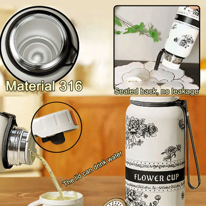 Gardenia Pattern Large Capacity Thermal Cup
