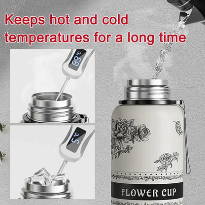 Gardenia Pattern Large Capacity Thermal Cup
