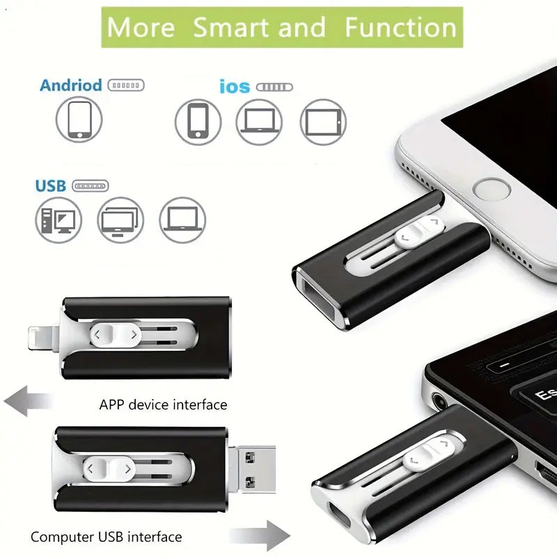 64GB~1TB Micro USB + MFi Certified + 8 Pin + USB 3.0 ⚡4 in1 Flash Drive for Android/PC⚡