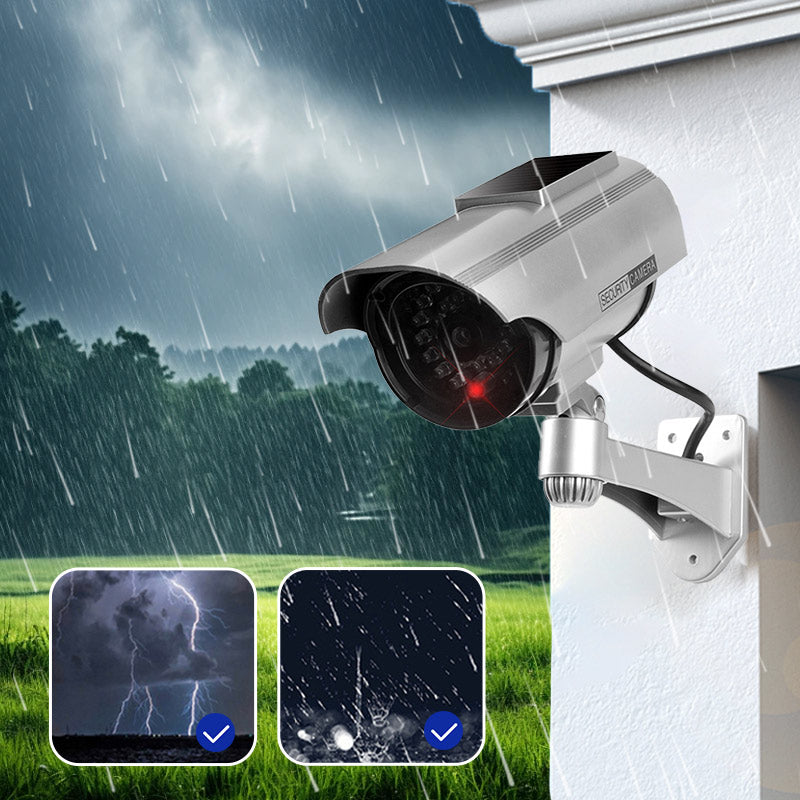 Outdoor Solar-Powered Simulated Security Camera with Flashing LED Light