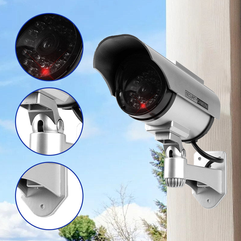 Outdoor Solar-Powered Simulated Security Camera with Flashing LED Light