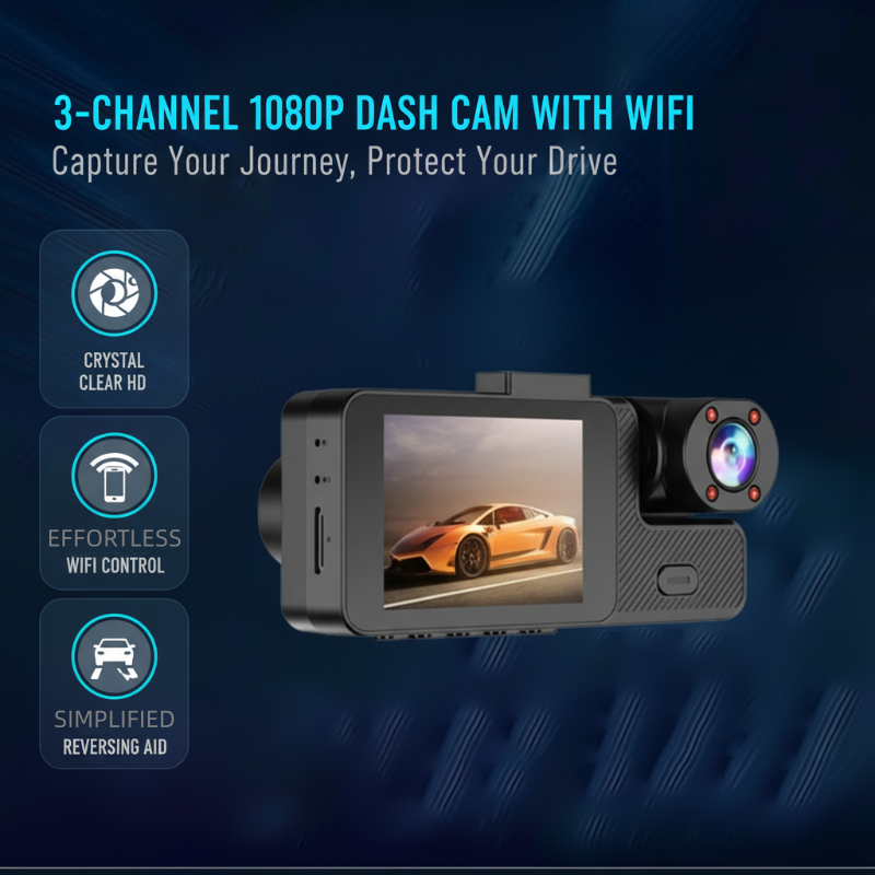 📸 3-Channel 1080P Dash Cam with WiFi🚗
