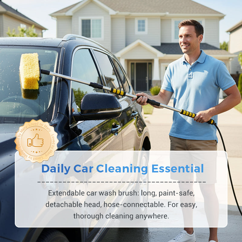 🚗 Extendable Car Wash Brush – 60" Long Handle, 360° Clean! ✨ Reach higher, scrub smarter – gentle on paint, tough on dirt! 🧼💦